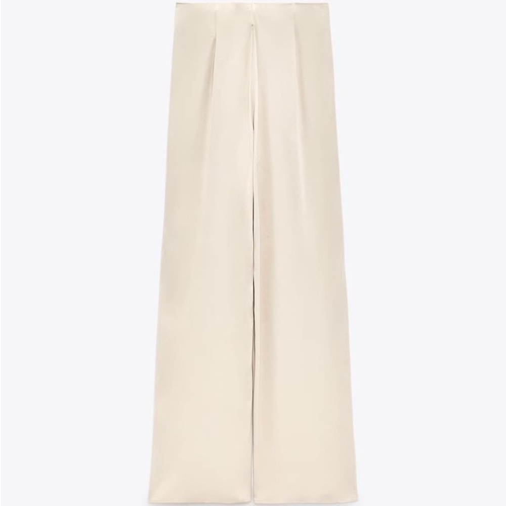 Zara Full Length Satin Effect Wide Leg Pants trousers - size S